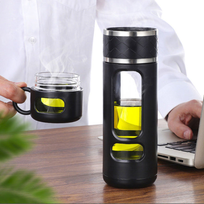Premium Insulated Tea Cup 800ML 1000ML Double Layer Glass Bottle Water Separation Brewing Leak Proof Portable Hot Cold Drink Cup for Travel Office