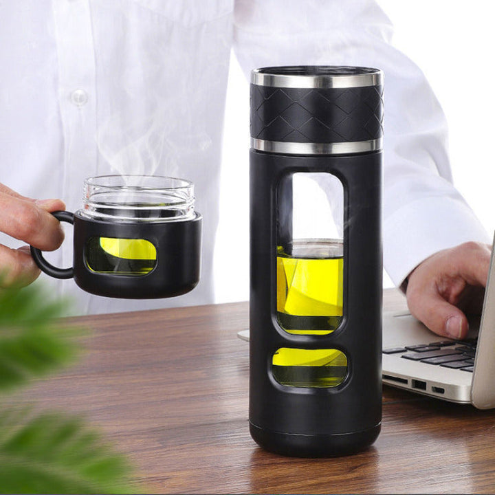 Premium Insulated Tea Cup 800ML 1000ML Double Layer Glass Bottle Water Separation Brewing Leak Proof Portable Hot Cold Drink Cup for Travel Office