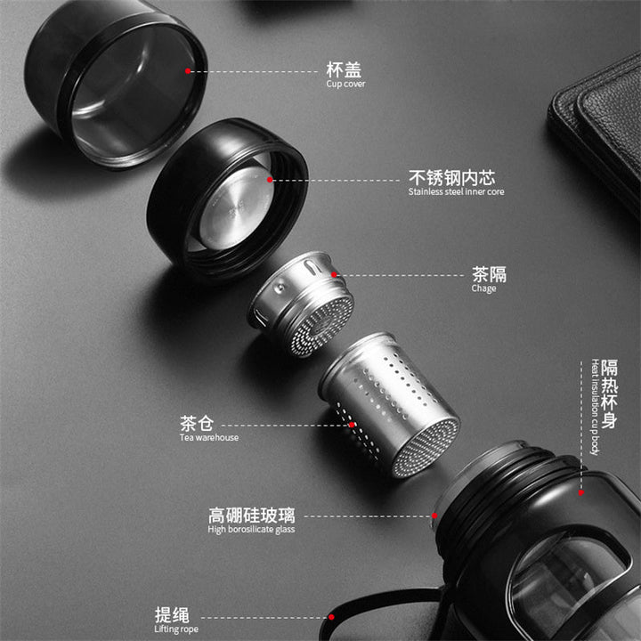 Premium Insulated Tea Cup 800ML 1000ML Double Layer Glass Bottle Water Separation Brewing Leak Proof Portable Hot Cold Drink Cup for Travel Office