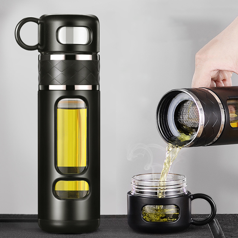 Premium Insulated Tea Cup 800ML 1000ML Double Layer Glass Bottle Water Separation Brewing Leak Proof Portable Hot Cold Drink Cup for Travel Office