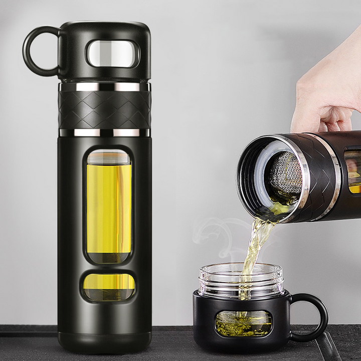 Premium Insulated Tea Cup 800ML 1000ML Double Layer Glass Bottle Water Separation Brewing Leak Proof Portable Hot Cold Drink Cup for Travel Office