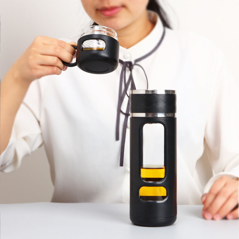 Premium Insulated Tea Cup 800ML 1000ML Double Layer Glass Bottle Water Separation Brewing Leak Proof Portable Hot Cold Drink Cup for Travel Office