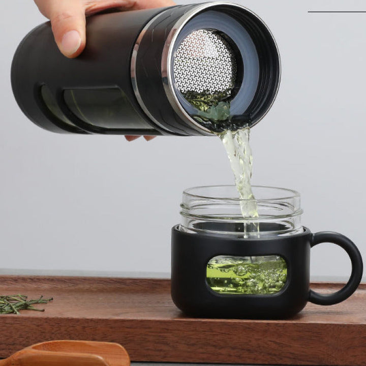 Premium Insulated Tea Cup 800ML 1000ML Double Layer Glass Bottle Water Separation Brewing Leak Proof Portable Hot Cold Drink Cup for Travel Office