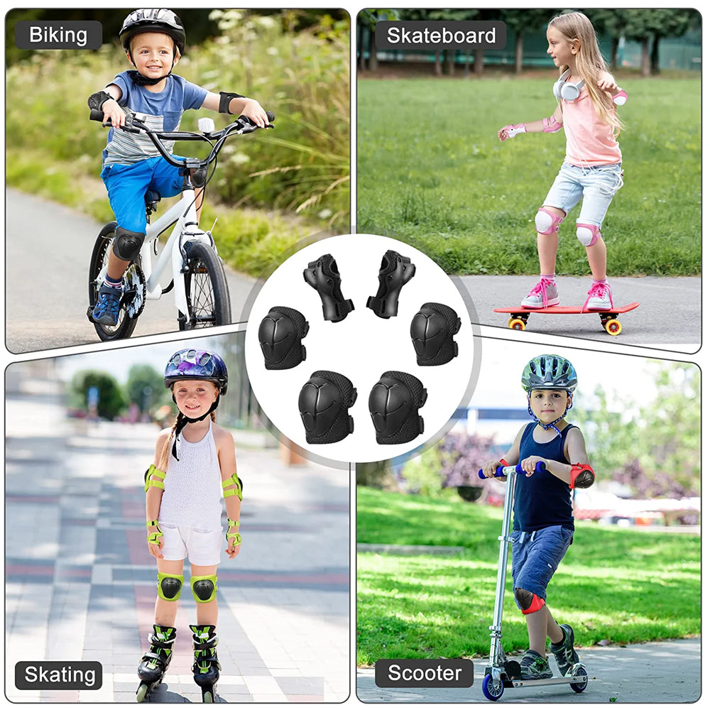 Premium Kids Protective Gear Set Knee Elbow Wrist Guards Adjustable Safety Pads 6 Piece Set for Skating Cycling Skateboard Ages 3 to 7 Boys Girls