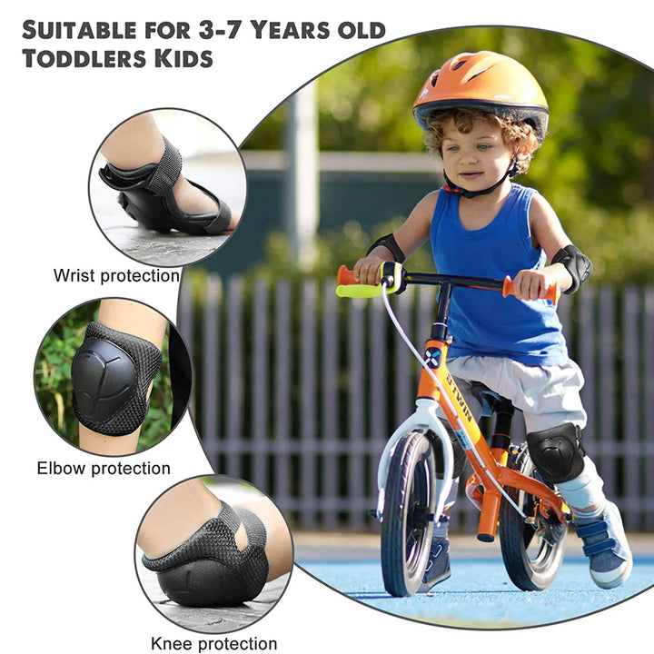 Premium Kids Protective Gear Set Knee Elbow Wrist Guards Adjustable Safety Pads 6 Piece Set for Skating Cycling Skateboard Ages 3 to 7 Boys Girls