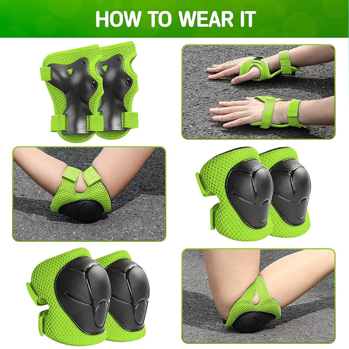 Premium Kids Protective Gear Set Knee Elbow Wrist Guards Adjustable Safety Pads 6 Piece Set for Skating Cycling Skateboard Ages 3 to 7 Boys Girls