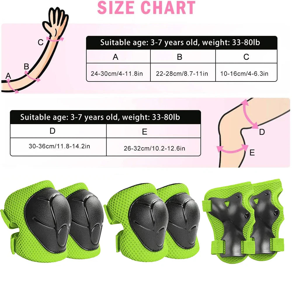 Premium Kids Protective Gear Set Knee Elbow Wrist Guards Adjustable Safety Pads 6 Piece Set for Skating Cycling Skateboard Ages 3 to 7 Boys Girls