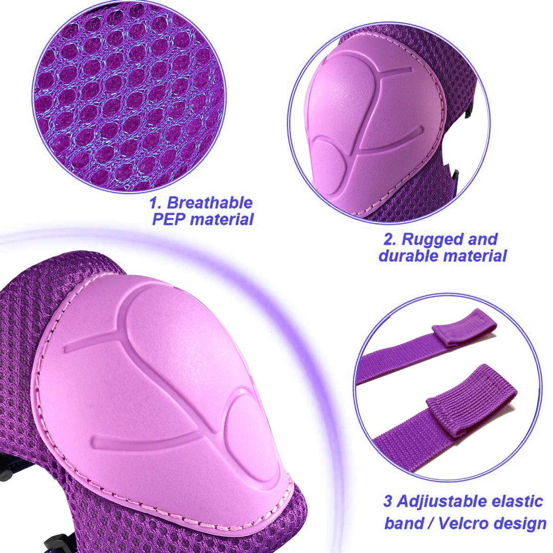 Premium Kids Protective Gear Set Knee Elbow Wrist Guards Adjustable Safety Pads 6 Piece Set for Skating Cycling Skateboard Ages 3 to 7 Boys Girls