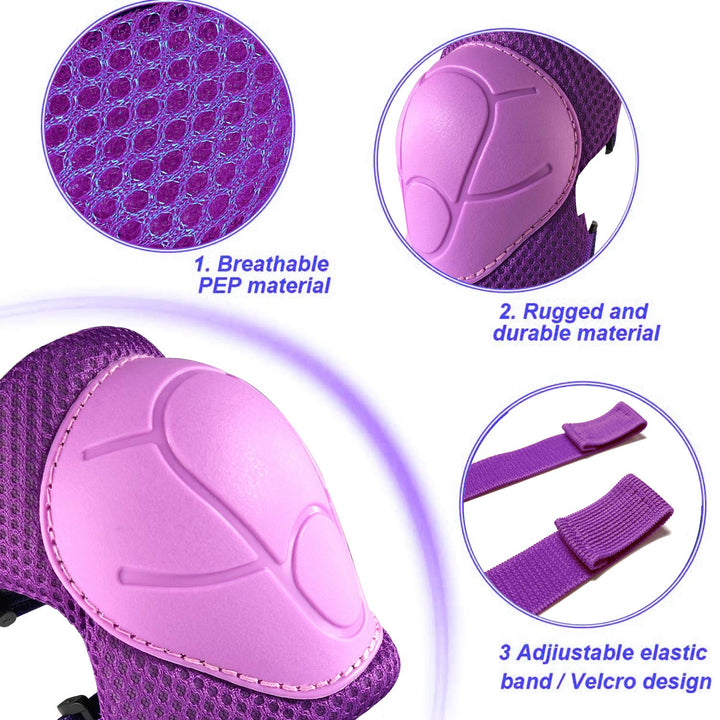 Premium Kids Protective Gear Set Knee Elbow Wrist Guards Adjustable Safety Pads 6 Piece Set for Skating Cycling Skateboard Ages 3 to 7 Boys Girls