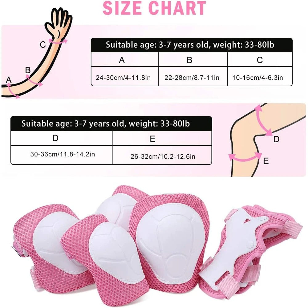 Premium Kids Protective Gear Set Knee Elbow Wrist Guards Adjustable Safety Pads 6 Piece Set for Skating Cycling Skateboard Ages 3 to 7 Boys Girls