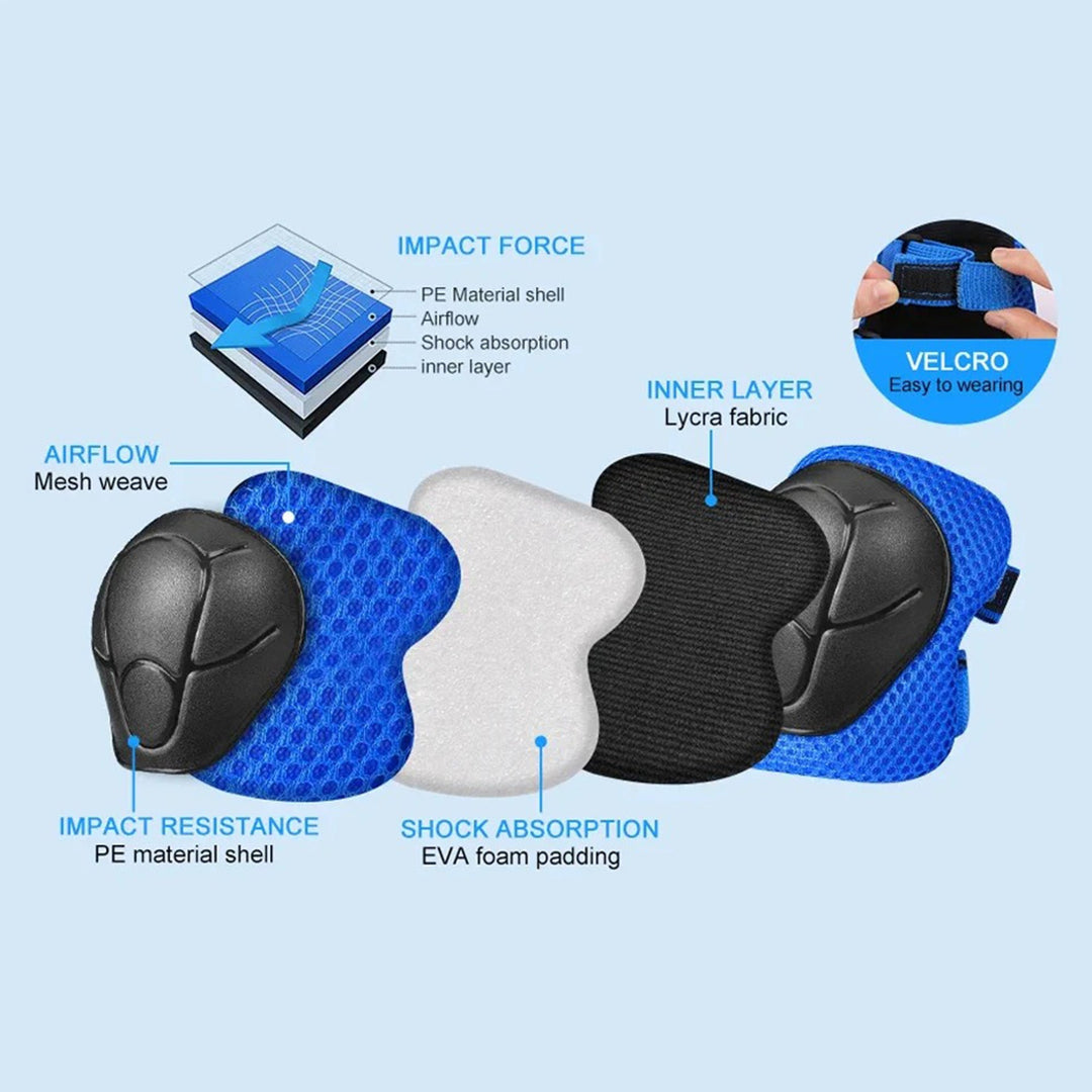 Premium Kids Protective Gear Set Knee Elbow Wrist Guards Adjustable Safety Pads 6 Piece Set for Skating Cycling Skateboard Ages 3 to 7 Boys Girls