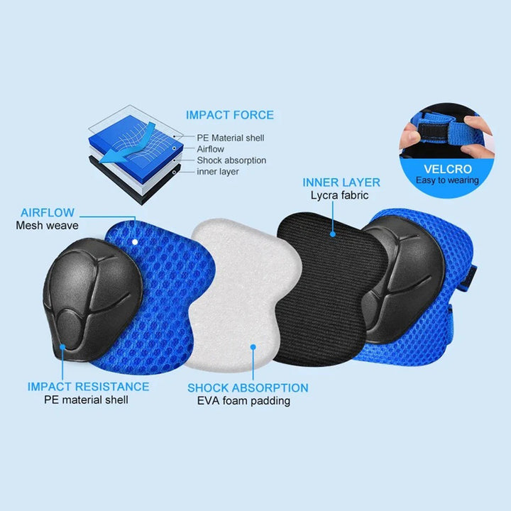 Premium Kids Protective Gear Set Knee Elbow Wrist Guards Adjustable Safety Pads 6 Piece Set for Skating Cycling Skateboard Ages 3 to 7 Boys Girls