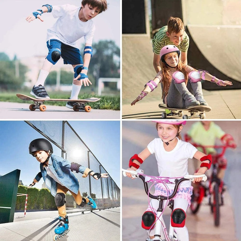 Premium Kids Protective Gear Set Knee Elbow Wrist Guards Adjustable Safety Pads 6 Piece Set for Skating Cycling Skateboard Ages 3 to 7 Boys Girls