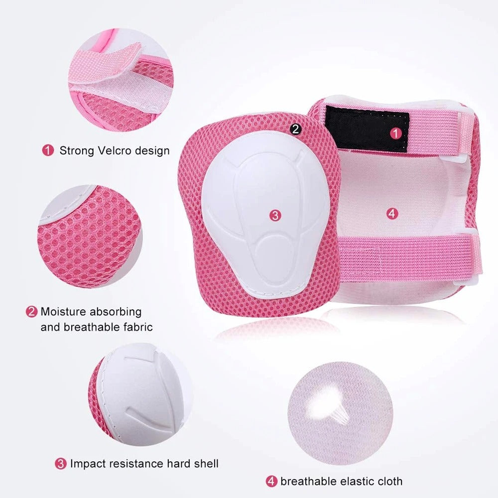 Premium Kids Protective Gear Set Knee Elbow Wrist Guards Adjustable Safety Pads 6 Piece Set for Skating Cycling Skateboard Ages 3 to 7 Boys Girls