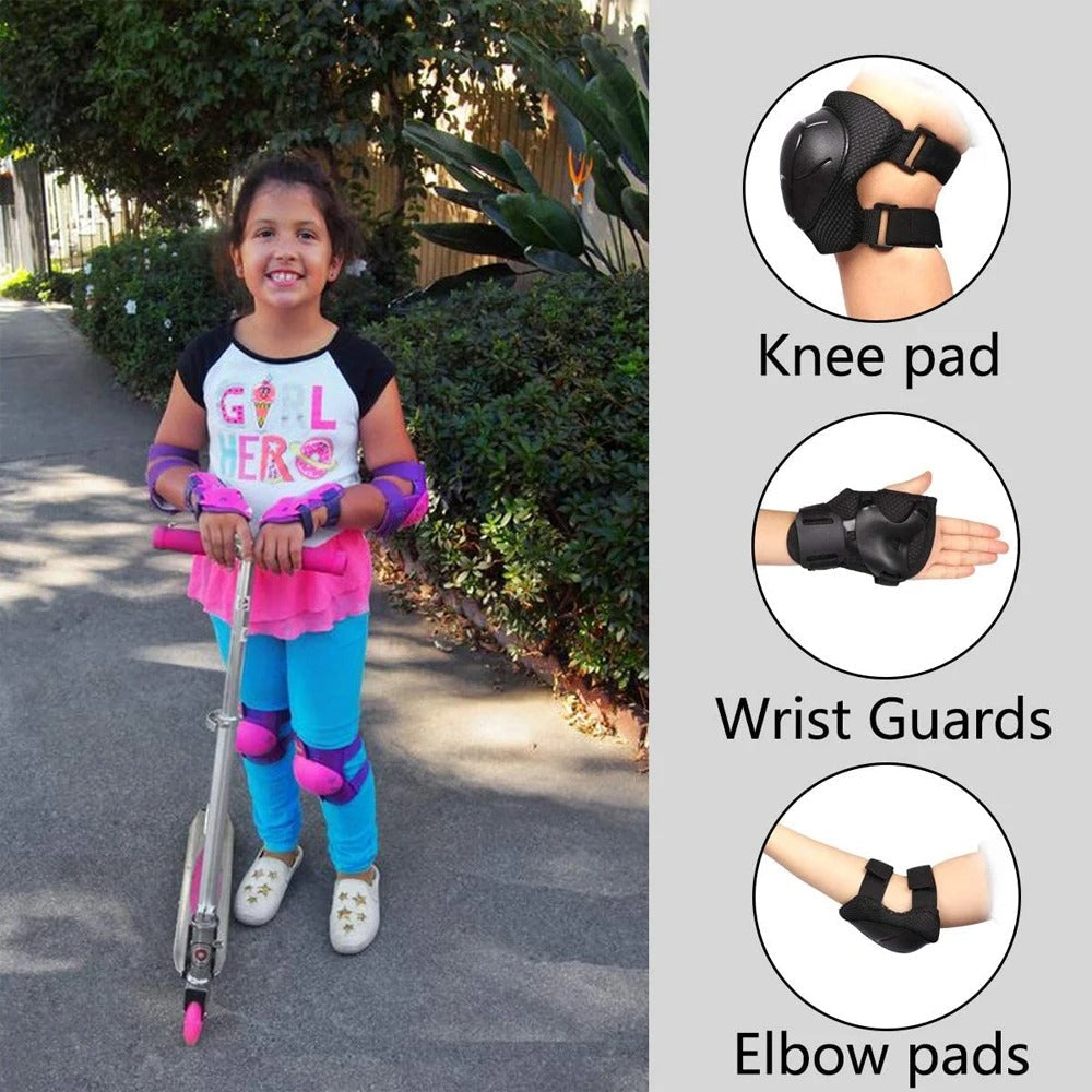 Premium Kids Protective Gear Set Knee Elbow Wrist Guards Adjustable Safety Pads 6 Piece Set for Skating Cycling Skateboard Ages 3 to 7 Boys Girls