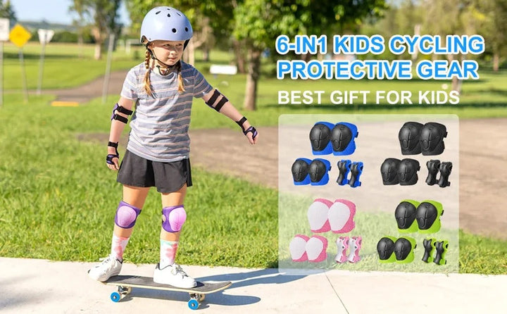 Premium Kids Protective Gear Set Knee Elbow Wrist Guards Adjustable Safety Pads 6 Piece Set for Skating Cycling Skateboard Ages 3 to 7 Boys Girls