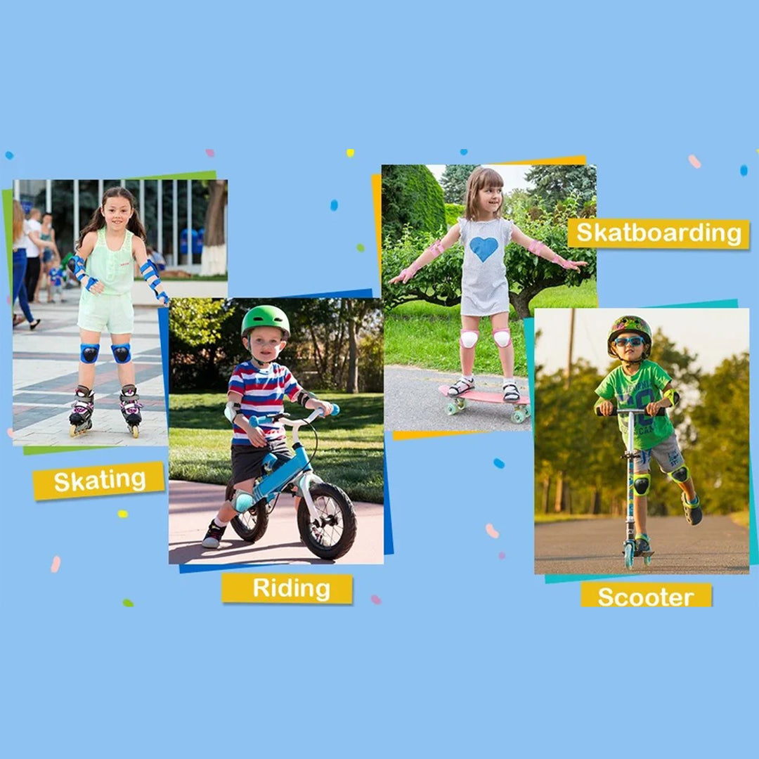 Premium Kids Protective Gear Set Knee Elbow Wrist Guards Adjustable Safety Pads 6 Piece Set for Skating Cycling Skateboard Ages 3 to 7 Boys Girls