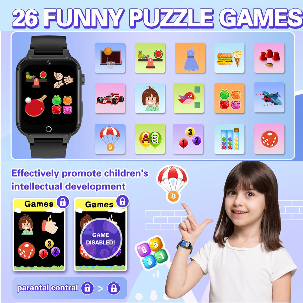 Premium Kids Smartwatch 4G Video Voice Calls GPS Tracker 1.69 Inch HD IP67 WiFi Bluetooth 8GB Android iOS Compatible Activity Tracker Safety Features