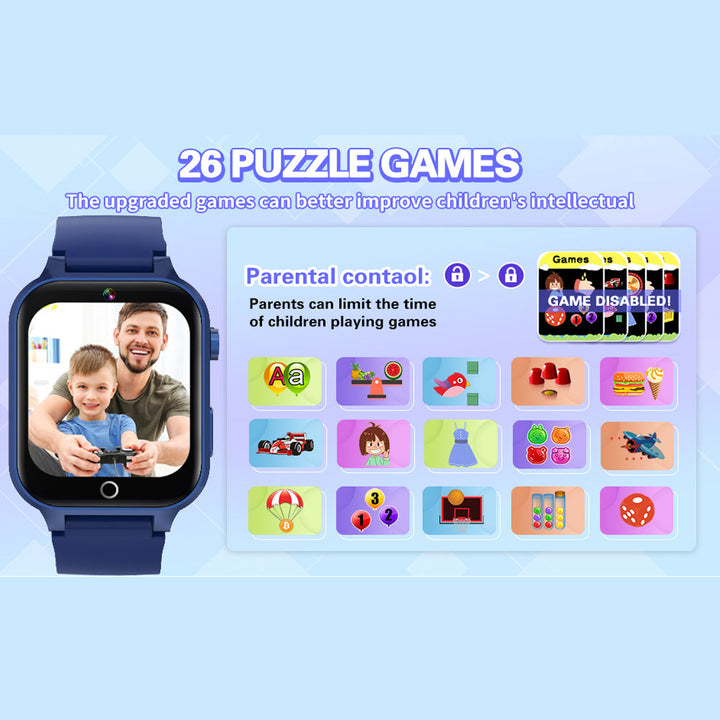 Premium Kids Smartwatch 4G Video Voice Calls GPS Tracker 1.69 Inch HD IP67 WiFi Bluetooth 8GB Android iOS Compatible Activity Tracker Safety Features