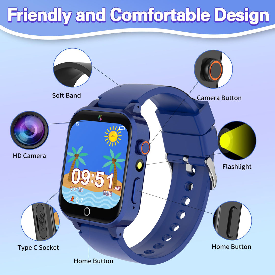 Premium Kids Smartwatch 4G Video Voice Calls GPS Tracker 1.69 Inch HD IP67 WiFi Bluetooth 8GB Android iOS Compatible Activity Tracker Safety Features