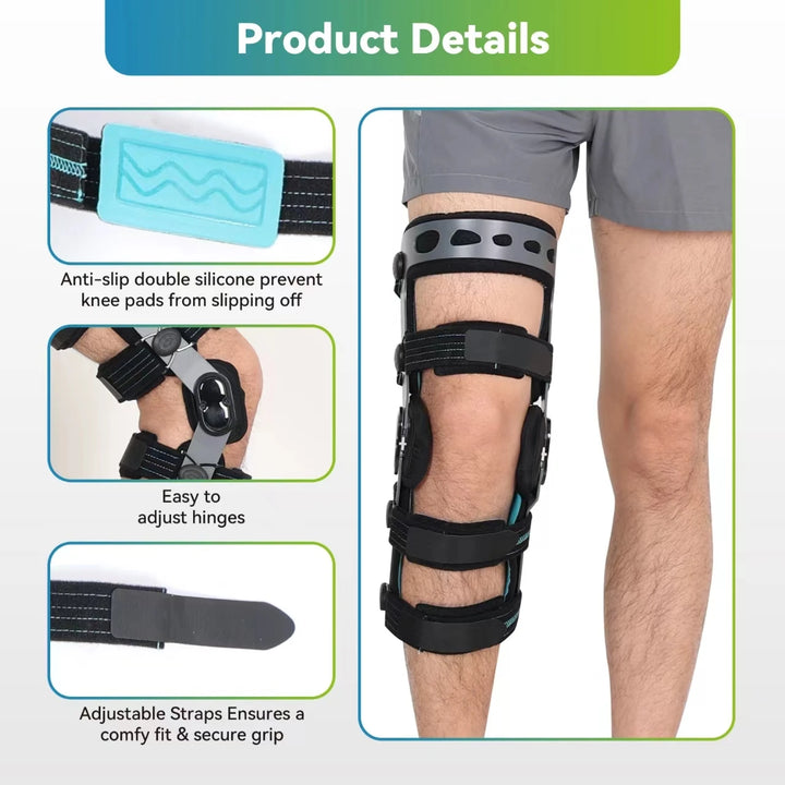 Premium Knee Brace Adjustable Hinged Knee Support ROM Control Aluminum Frame Knee Stabilizer One Size Left Right for Sports Work Daily Use