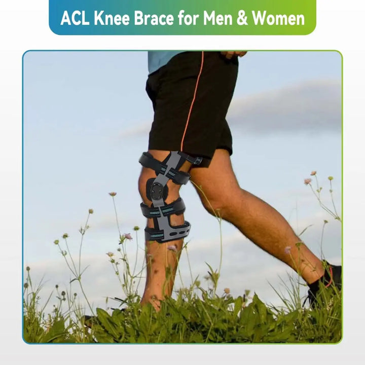 Premium Knee Brace Adjustable Hinged Knee Support ROM Control Aluminum Frame Knee Stabilizer One Size Left Right for Sports Work Daily Use