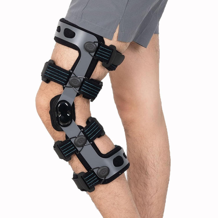 Premium Knee Brace Adjustable Hinged Knee Support ROM Control Aluminum Frame Knee Stabilizer One Size Left Right for Sports Work Daily Use