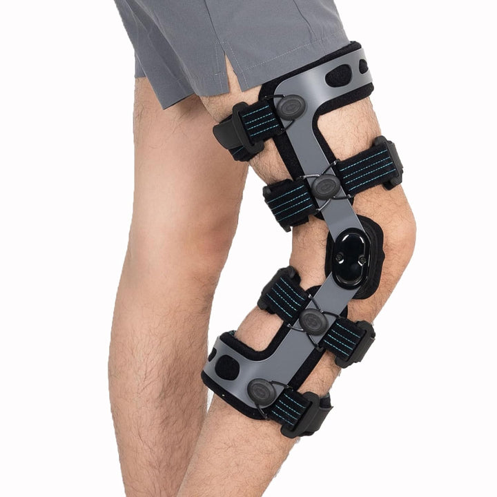 Premium Knee Brace Adjustable Hinged Knee Support ROM Control Aluminum Frame Knee Stabilizer One Size Left Right for Sports Work Daily Use