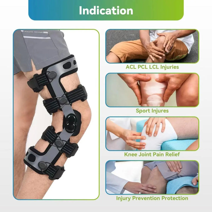 Premium Knee Brace Adjustable Hinged Knee Support ROM Control Aluminum Frame Knee Stabilizer One Size Left Right for Sports Work Daily Use