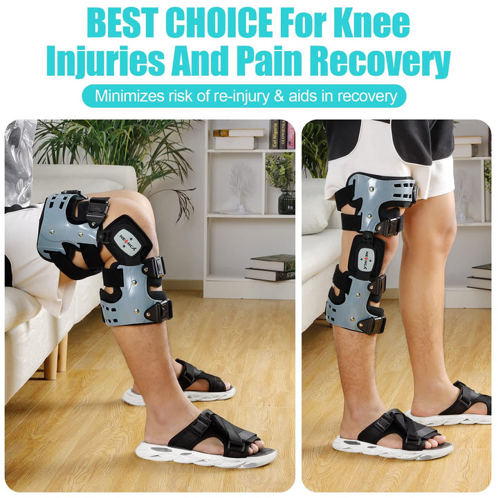 Premium Knee Brace Adjustable Hinged Knee Support ROM Control Aluminum Frame Knee Stabilizer One Size Left Right for Sports Work Daily Use