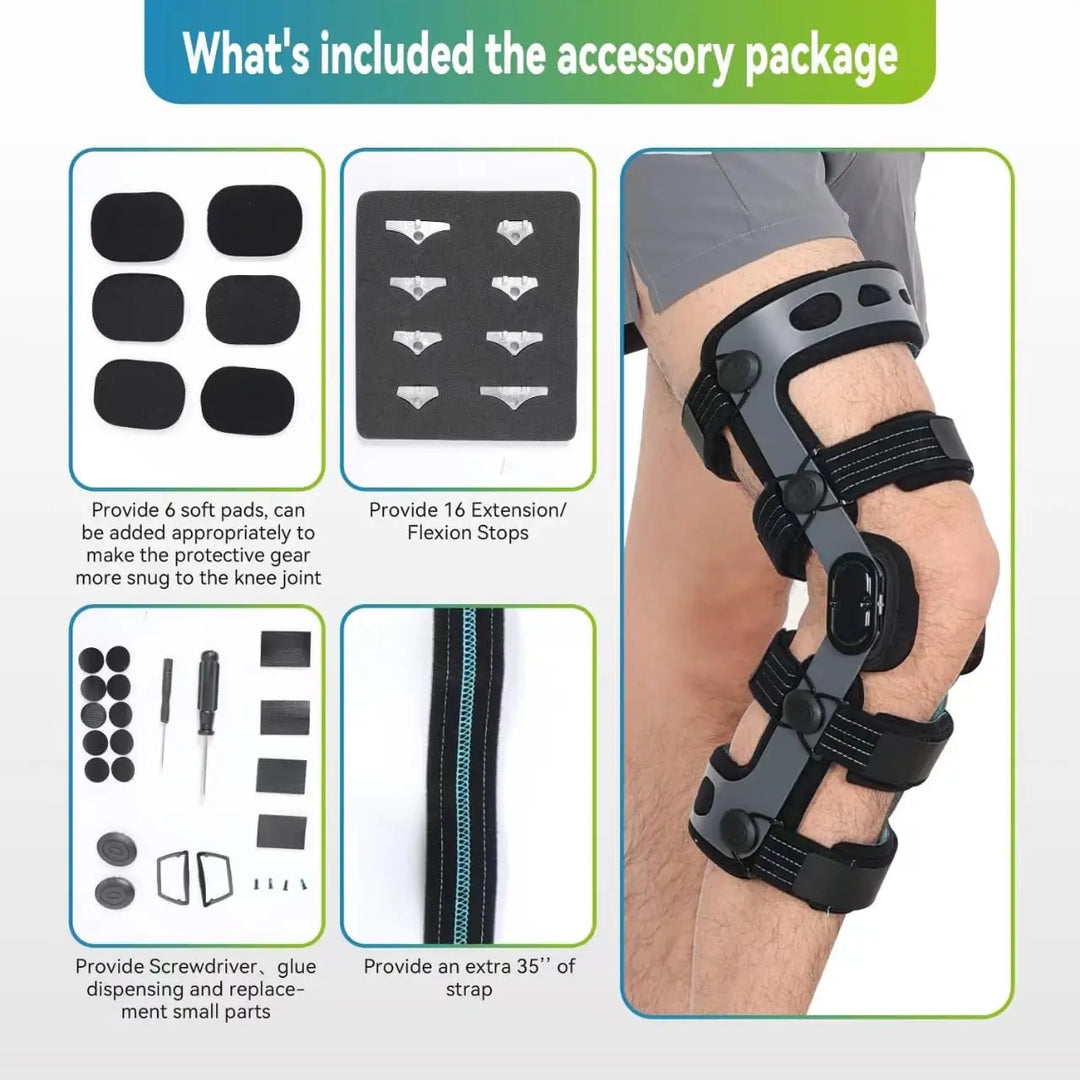 Premium Knee Brace Adjustable Hinged Knee Support ROM Control Aluminum Frame Knee Stabilizer One Size Left Right for Sports Work Daily Use