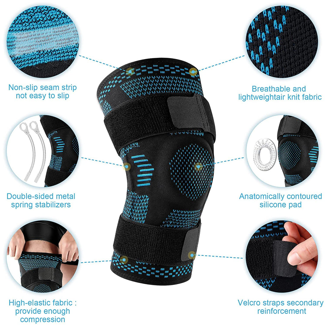 Premium Knee Brace Hinged Support Adjustable Knee Stabilizer Dual Side Hinges Breathable Knee Support for Gym Running Work Daily Use 6 Sizes