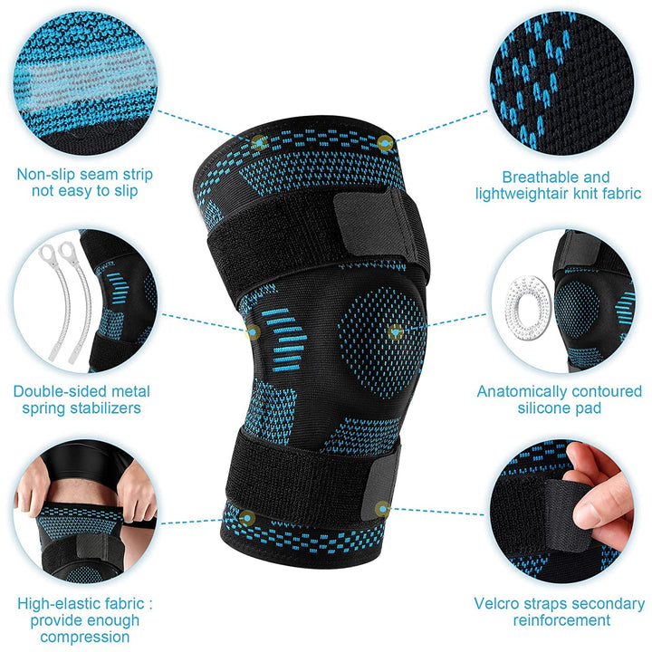 Premium Knee Brace Hinged Support Adjustable Knee Stabilizer Dual Side Hinges Breathable Knee Support for Gym Running Work Daily Use 6 Sizes