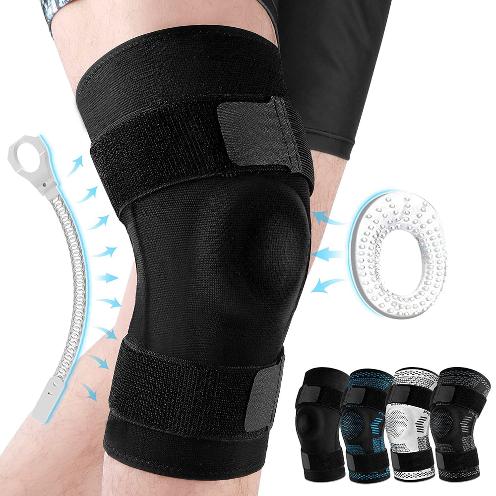 Premium Knee Brace Hinged Support Adjustable Knee Stabilizer Dual Side Hinges Breathable Knee Support for Gym Running Work Daily Use 6 Sizes