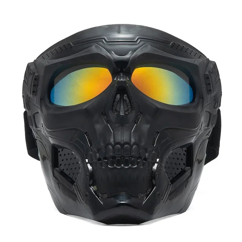 Premium Motorcycle Mask Goggles Skull Face Mask Breathable Wind Dust Cover Adjustable Strap Helmet Compatible Outdoor Riding Glasses Multicolor Lens