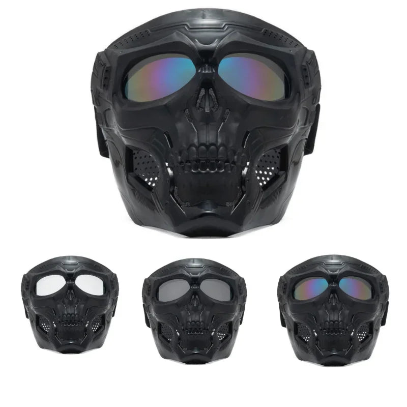Premium Motorcycle Mask Goggles Skull Face Mask Breathable Wind Dust Cover Adjustable Strap Helmet Compatible Outdoor Riding Glasses Multicolor Lens