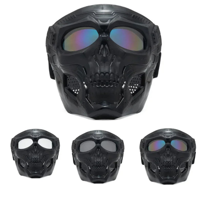 Premium Motorcycle Mask Goggles Skull Face Mask Breathable Wind Dust Cover Adjustable Strap Helmet Compatible Outdoor Riding Glasses Multicolor Lens