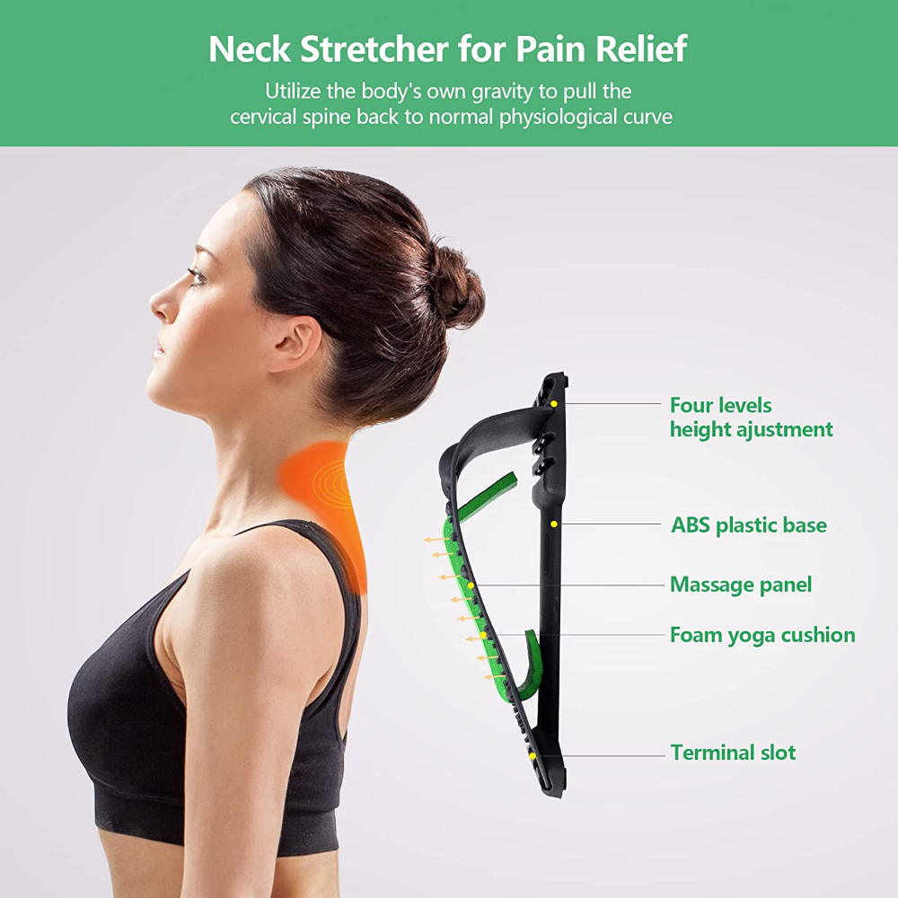 Premium Neck Stretcher Adjustable 4 Level Cervical Support Back Stretcher Ergonomic Design Portable Neck Back Support for Work Travel Daily Use Comfort
