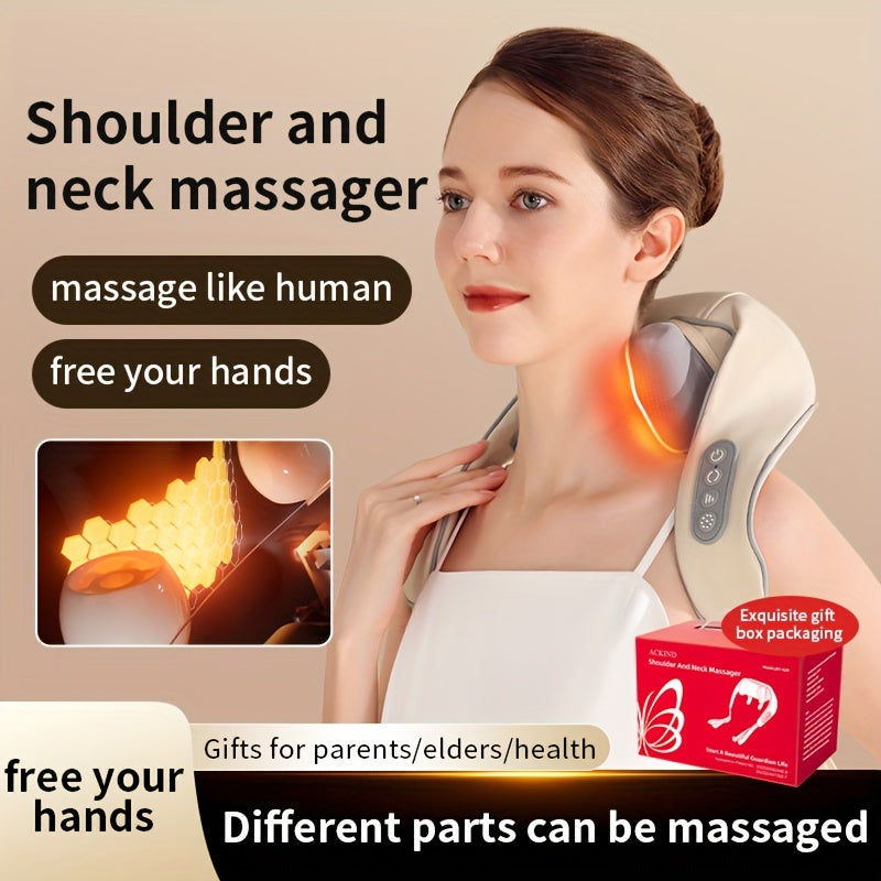 Premium Neck and Shoulder Massager with Heat Shiatsu Kneading Electric Massage Shawl Rechargeable for Back Neck Arms Gym Work Daily Use Comfort