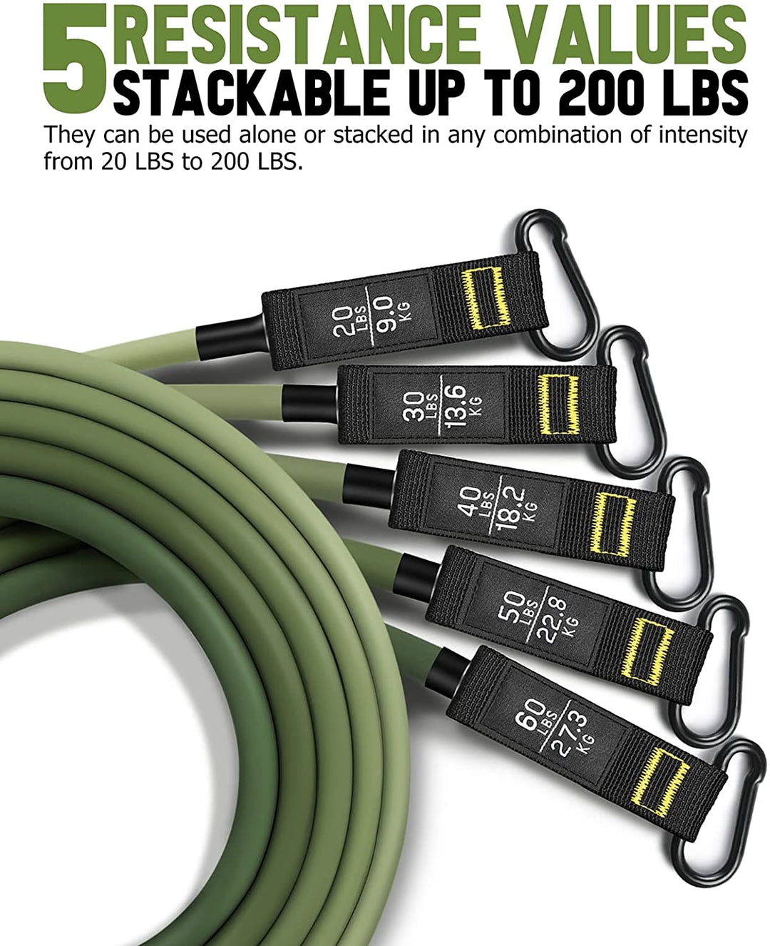 Premium Resistance Band Set 5 Tube Bands 10 to 60lbs Adjustable Fitness Bands with Handles Ankle Straps Door Anchor for Home Gym Full Body Workout