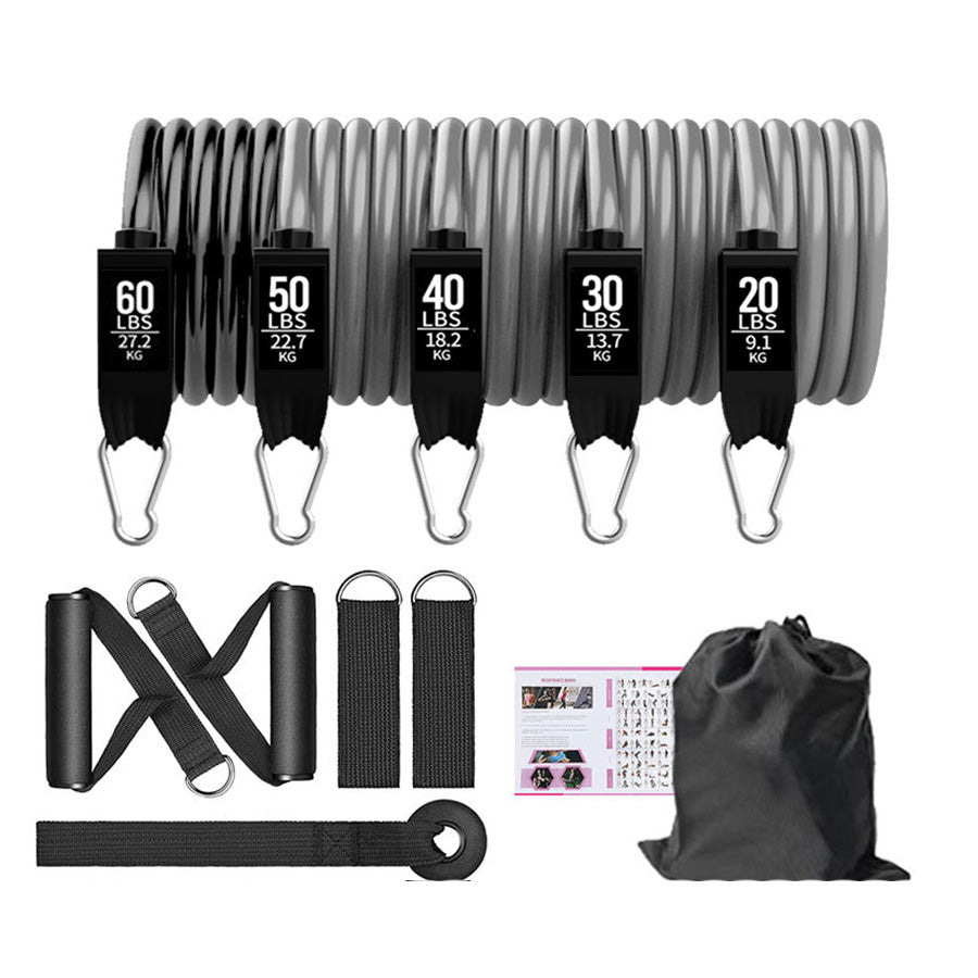 Premium Resistance Band Set 5 Tube Bands 10 to 60lbs Adjustable Fitness Bands with Handles Ankle Straps Door Anchor for Home Gym Full Body Workout