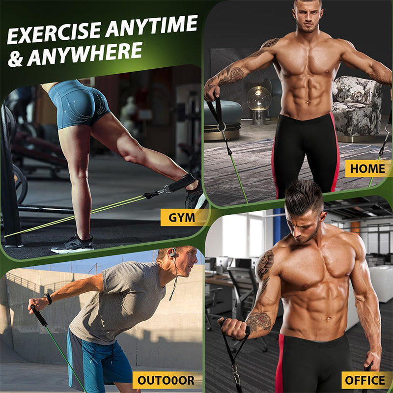 Premium Resistance Band Set 5 Tube Bands 10 to 60lbs Adjustable Fitness Bands with Handles Ankle Straps Door Anchor for Home Gym Full Body Workout