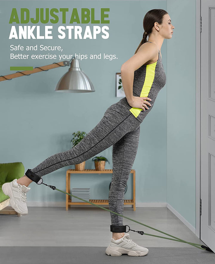 Premium Resistance Band Set 5 Tube Bands 10 to 60lbs Adjustable Fitness Bands with Handles Ankle Straps Door Anchor for Home Gym Full Body Workout