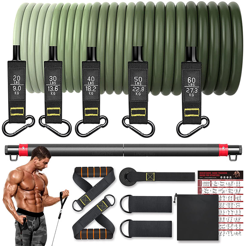 Premium Resistance Band Set 5 Tube Bands 10 to 60lbs Adjustable Fitness Bands with Handles Ankle Straps Door Anchor for Home Gym Full Body Workout