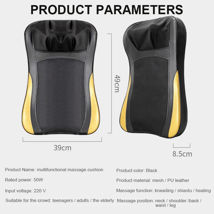 Premium Shiatsu Neck Back Massager Pillow Electric Cushion Infrared Heat 18 Rollers 3 Speed Kneading Portable for Home Office Car Travel Daily Use