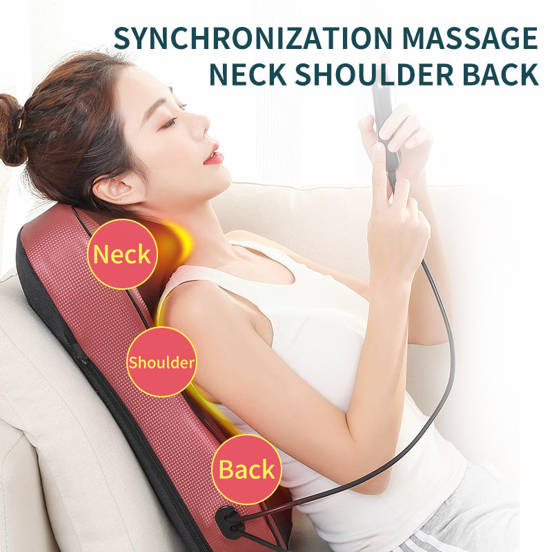 Premium Shiatsu Neck Back Massager Pillow Electric Cushion Infrared Heat 18 Rollers 3 Speed Kneading Portable for Home Office Car Travel Daily Use