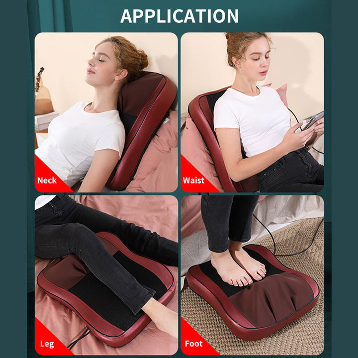 Premium Shiatsu Neck Back Massager Pillow Electric Cushion Infrared Heat 18 Rollers 3 Speed Kneading Portable for Home Office Car Travel Daily Use