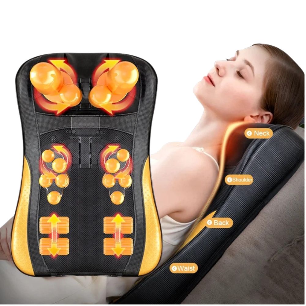 Premium Shiatsu Neck Back Massager Pillow Electric Cushion Infrared Heat 18 Rollers 3 Speed Kneading Portable for Home Office Car Travel Daily Use