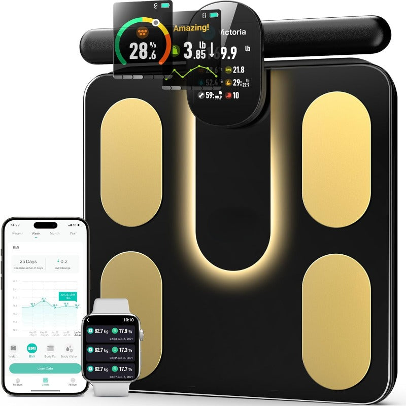 Premium Smart Body Fat Scale 8 Electrode Body Composition Analyzer Digital Weight Scale App Sync Bluetooth Fitness Tracker for Home Daily Use