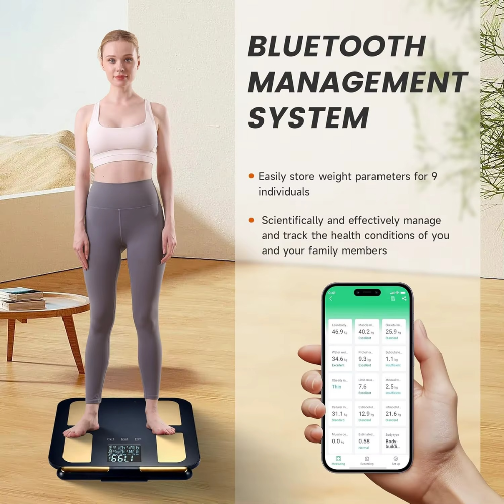 Premium Smart Body Fat Scale Digital Body Composition Scale Bluetooth BMI Tracker 180kg High Precision App Sync Rechargeable or AAA Home Daily Use